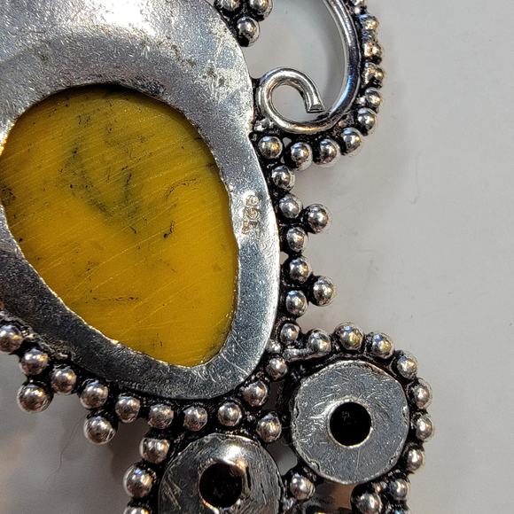 Sterling Silver Pendant with Yellow Carved Face and Multi-Gem Accents - Picture 8 of 11